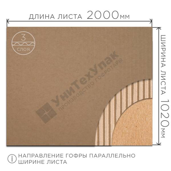 Трехслойный гофрокартон 2000*1020 Т-23 для упаковки